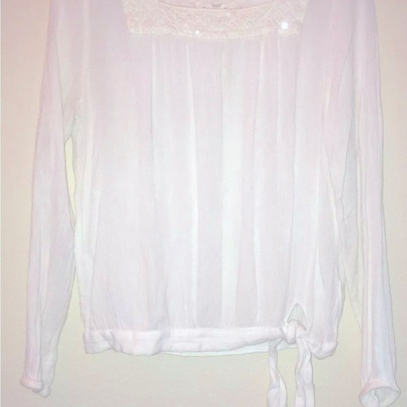 L.O.G.G. White Beaded Peasant Top, Tie Waist, 13 - 14 NWOT - Picture 4 of 6